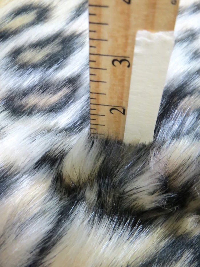 Snow Leopard Brown Leopard Cheetah Animal Long Pile Faux Fur Fabric / Sold By The Yard - Image 4