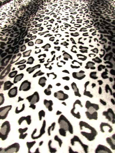 White/Grey Velboa Leopard Animal Short Pile Fabric / Sold By The Yard - Image 5